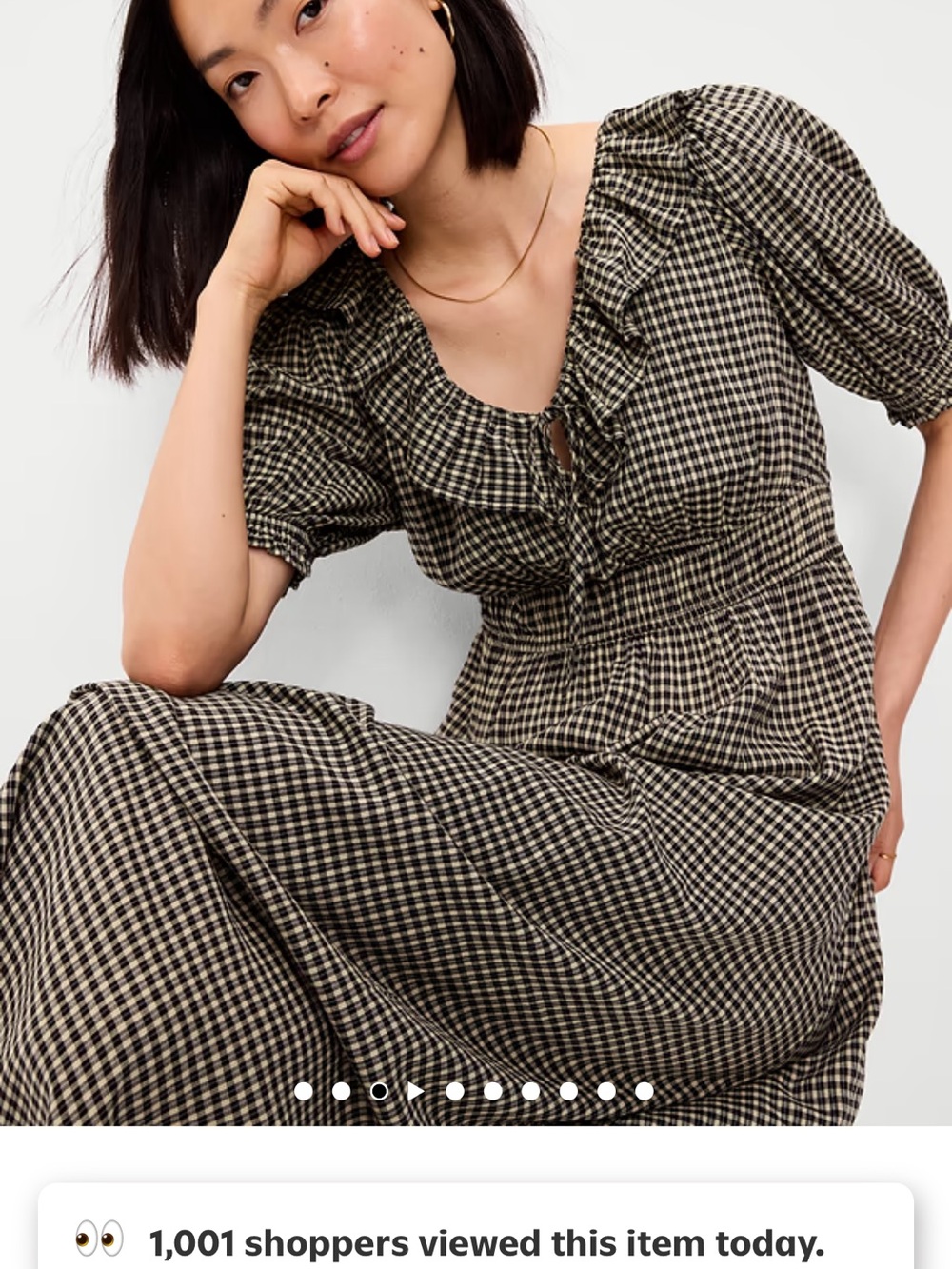 Petite S, Ruffle-Trim Boho Maxi  Dress — Black and Cream Small Plaid - Picture 4 of 5